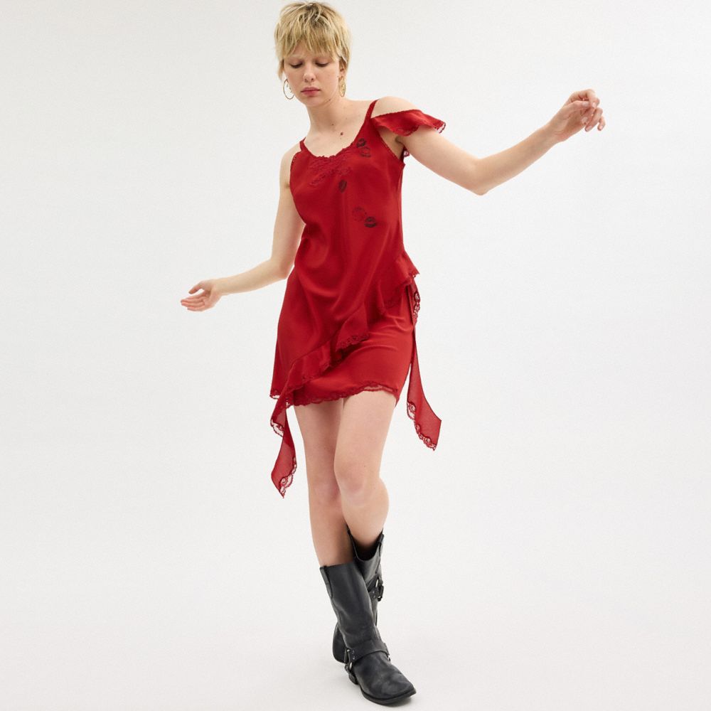 COACH®,MINI RUFFLE DRESS,Silk,Red,Scale View