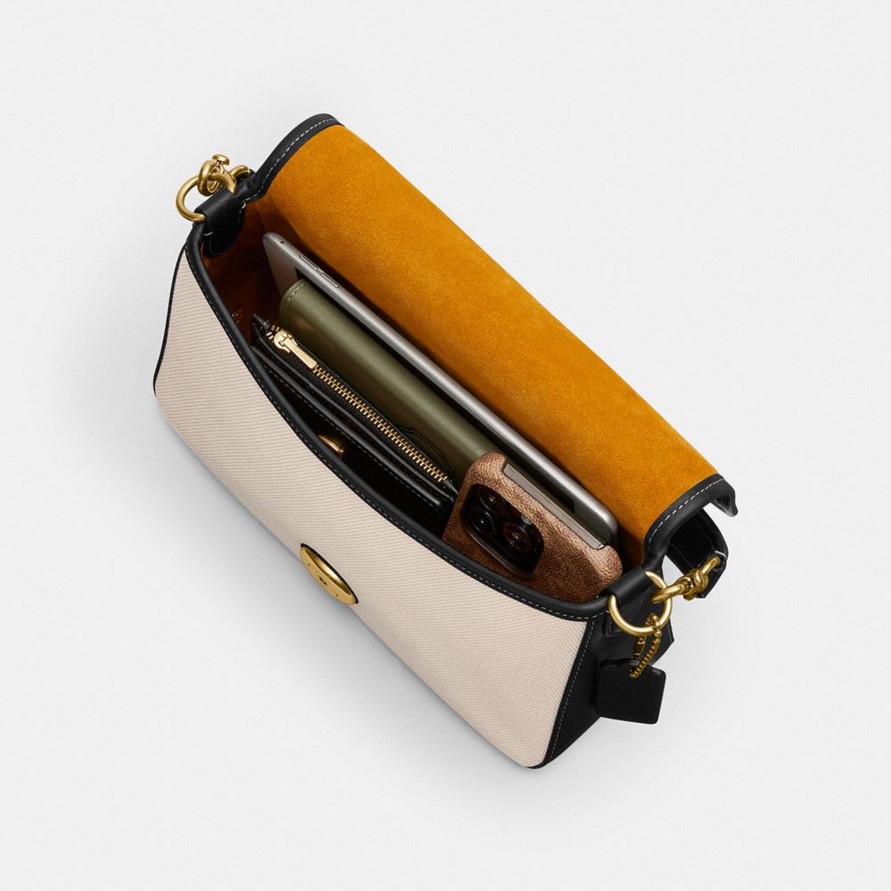 COACH®,Soft Tabby Shoulder Bag,Canvas,Cotton,Shoulder Bag,Embossed,Logo,Metal,Piping,Lightweight Spacer Fabric,Day Party,Cream,Inside View, Top View