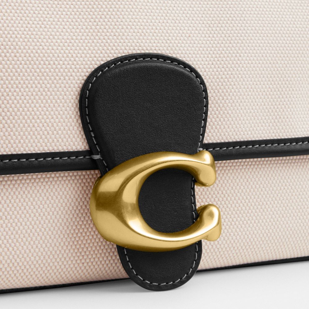COACH®,Soft Tabby Shoulder Bag,Canvas,Cotton,Shoulder Bag,Embossed,Logo,Metal,Piping,Lightweight Spacer Fabric,Day Party,Cream,Closer View