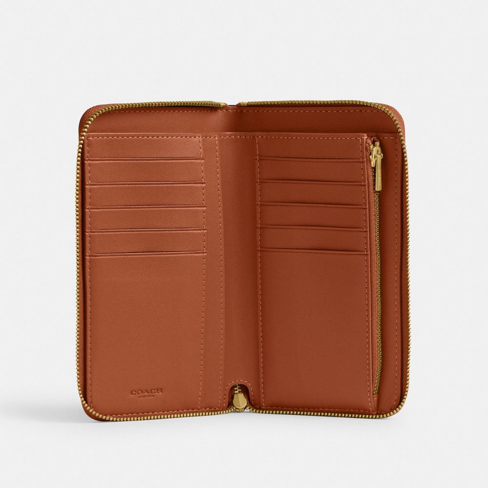 COACH®,Essential Medium Zip Around Wallet,Leather,Bi Fold,Logo,Metal,Casual,Brown,Inside View,Top View