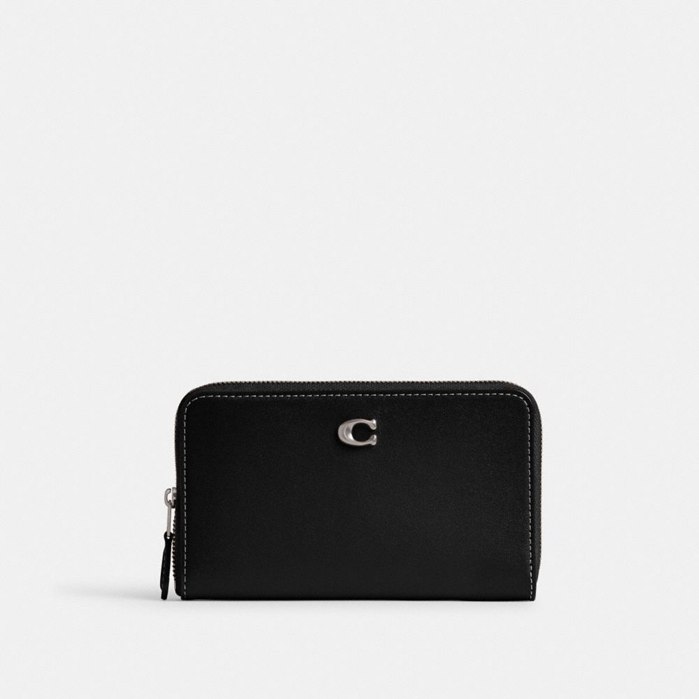 COACH®,PORTEFEUILLE MOYEN À ZIP-CONTOUR ESSENTIAL,Argent/Noir,Front View