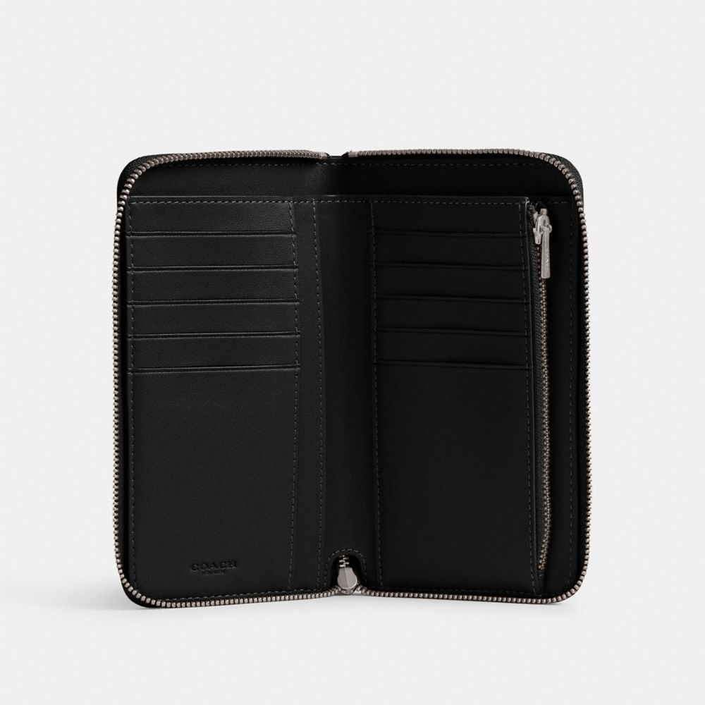 COACH®,Essential Medium Zip Around Wallet,Leather,Bi Fold,Logo,Metal,Casual,Black,Inside View,Top View