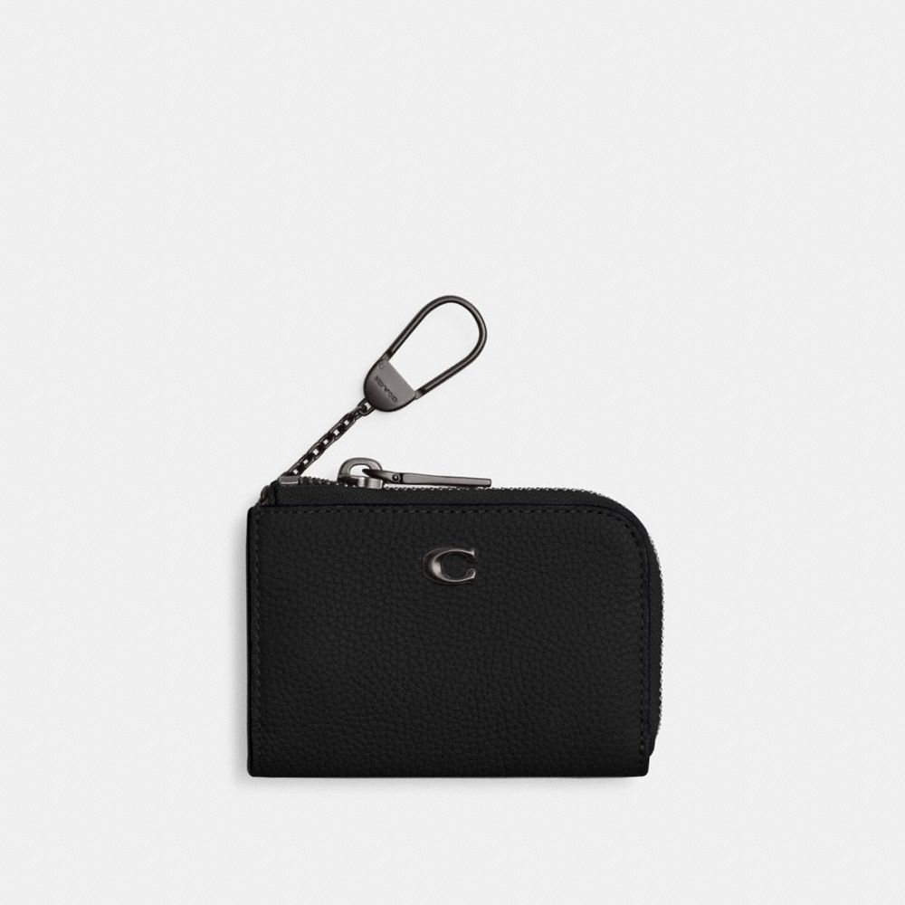 COACH®,L-ZIP KEY CASE,Mini,Black,Front View