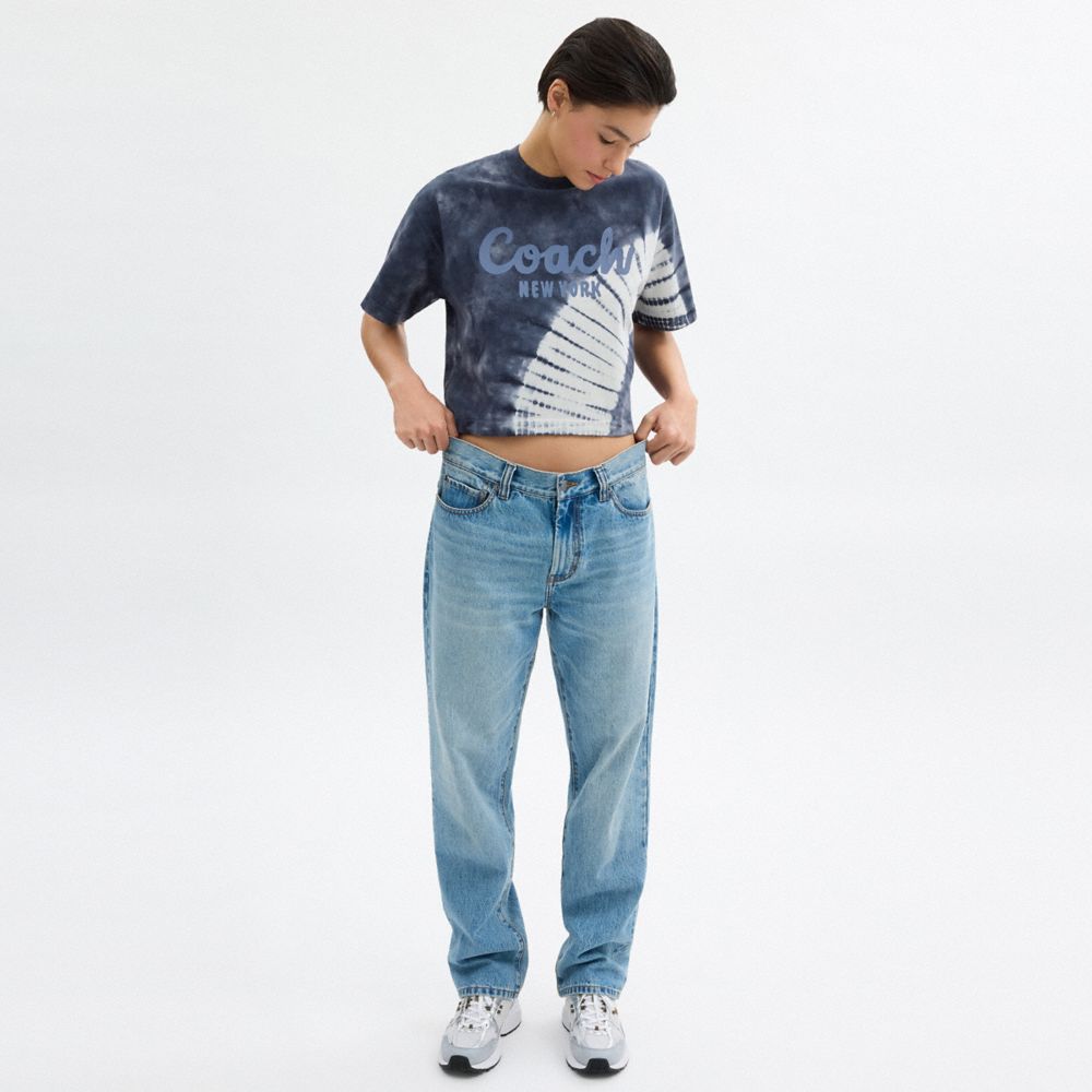 COACH®,TIE-DYE CURSIVE SIGNATURE CROPPED T-SHIRT IN ORGANIC COTTON,Organic Cotton,Navy Multi,Scale View