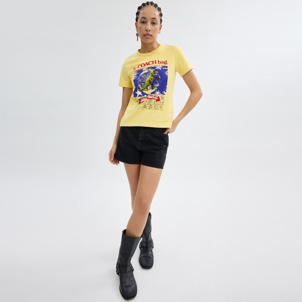 COACH®,90'S T-SHIRT IN ORGANIC COTTON,Organic Cotton,Yellow,Scale View