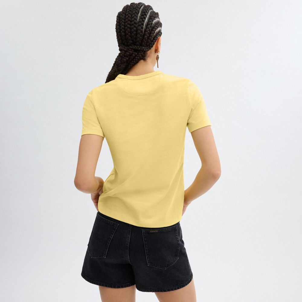 COACH®,90'S T-SHIRT IN ORGANIC COTTON,Organic Cotton,Yellow,Scale View