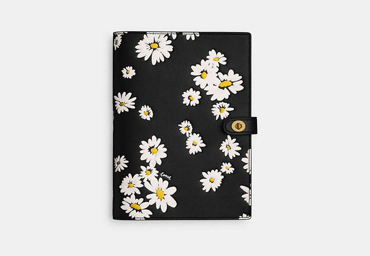 COACH®,NOTEBOOK WITH FLORAL PRINT,Brass/Black Multi,Front View