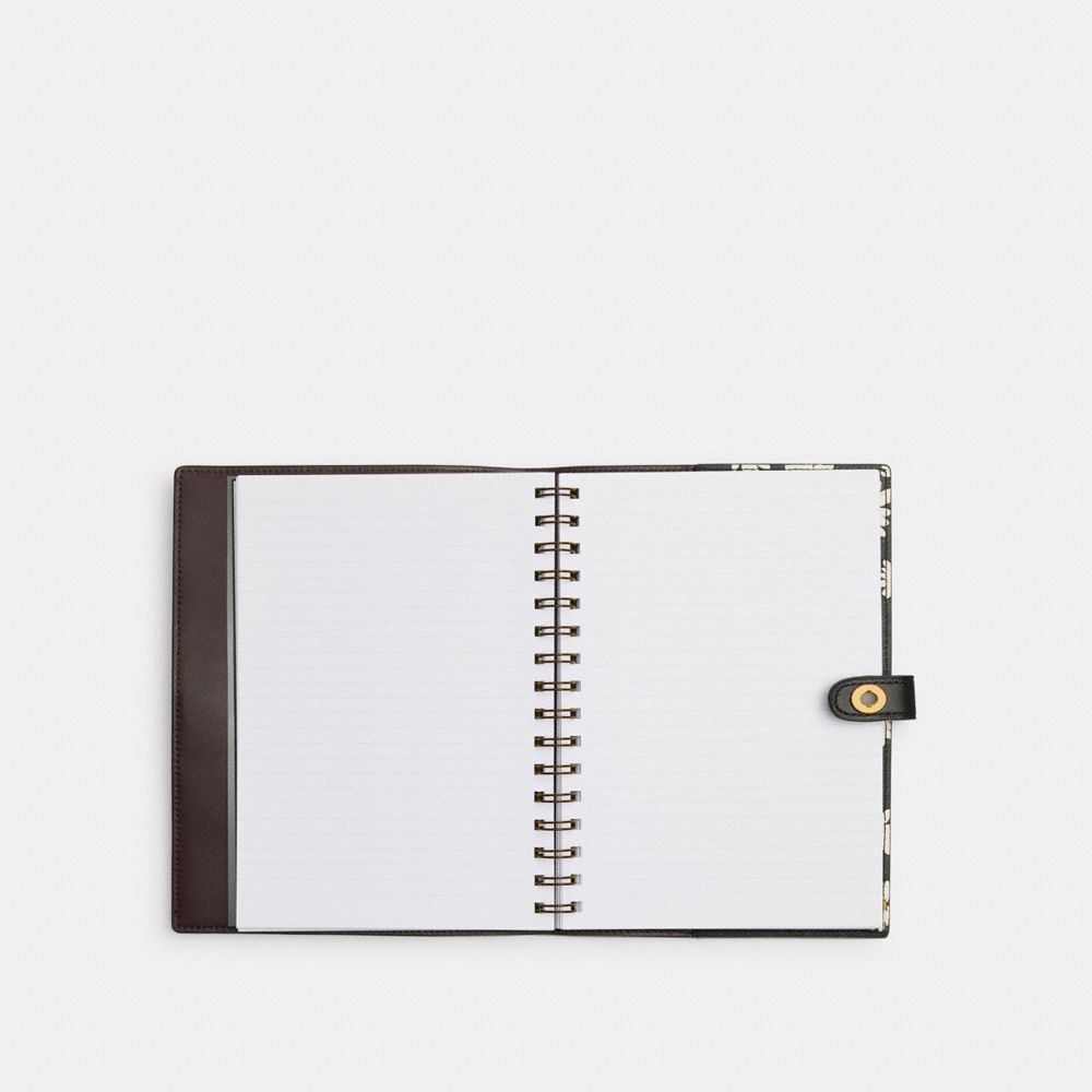 COACH®,NOTEBOOK WITH FLORAL PRINT,Brass/Black Multi,Inside View,Top View