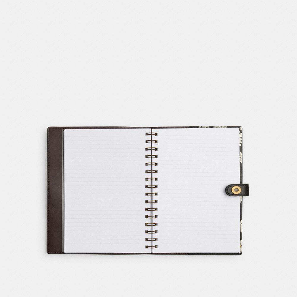 COACH®,Notebook With Floral Print,Leather,Notebook,Graphic,Black,Inside View,Top View
