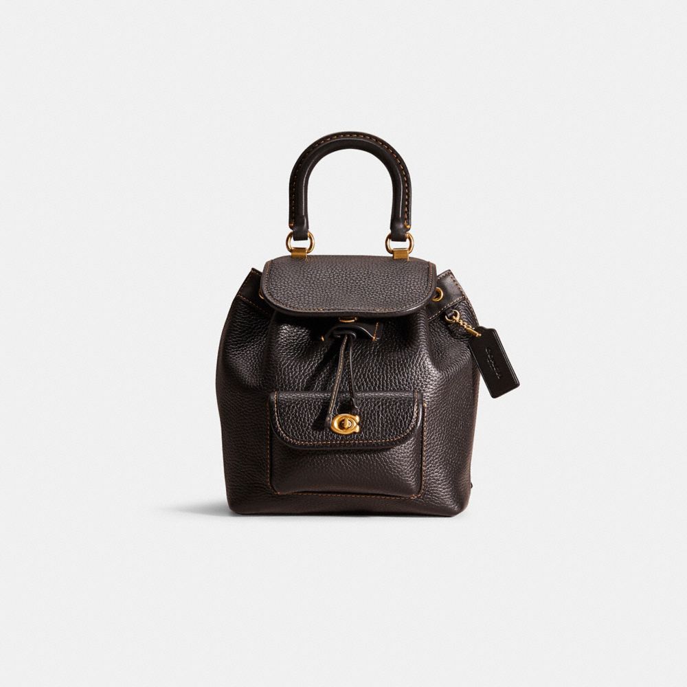 COACH Mini Leather Turnlock Backpack in Black