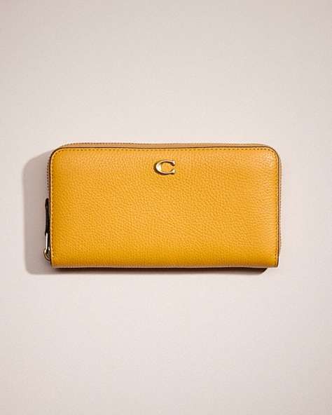 COACH®,RESTORED ACCORDION ZIP WALLET,Polished Pebble Leather,Brass/Yellow Gold,Front View