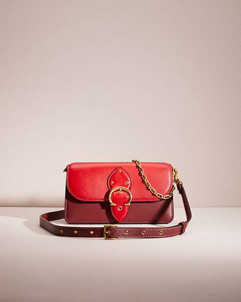 COACH®,RESTORED BEAT CROSSBODY CLUTCH IN COLORBLOCK SIGNATURE CANVAS,Signature Coated Canvas,Brass/Tan Electric Red Multi,Front View