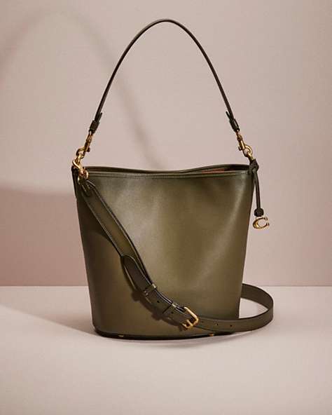 COACH®,RESTORED DAKOTA BUCKET BAG,Large,Brass/Army Green,Front View