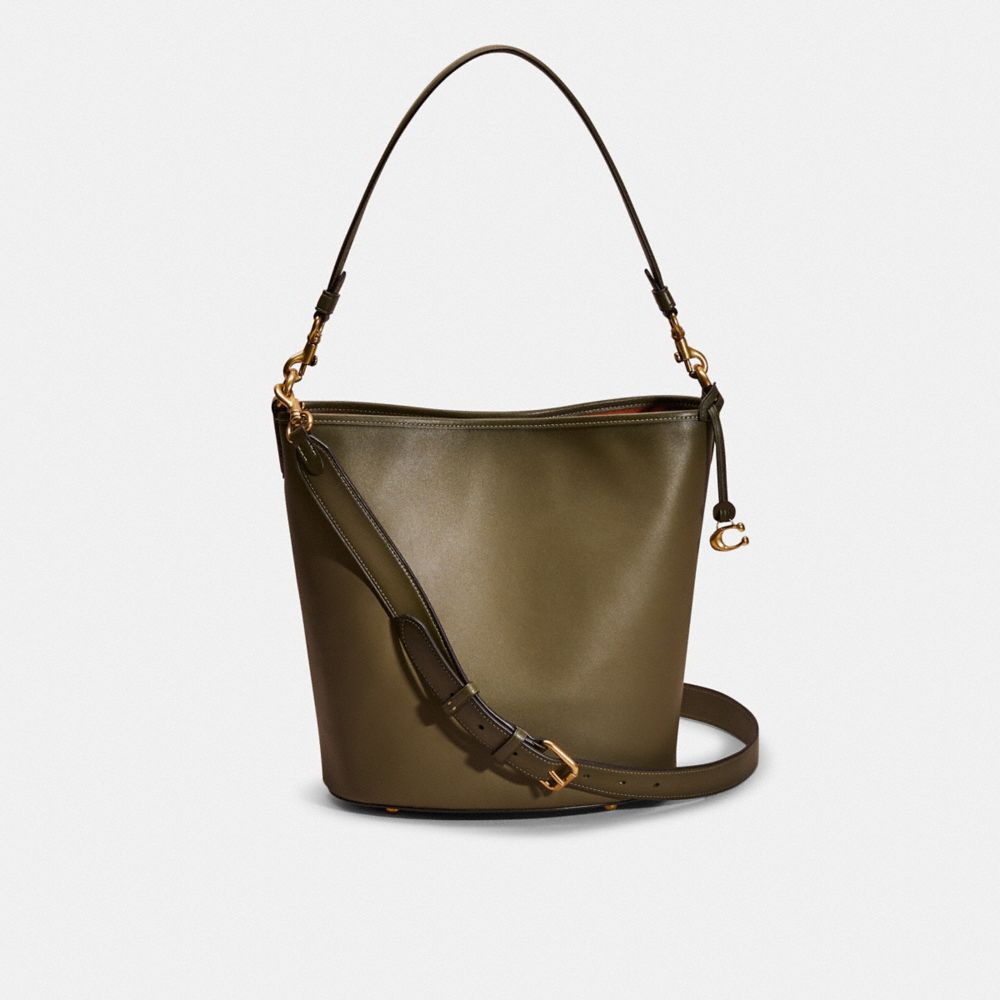 Coach Restored Dakota Bucket Bag In Brass/army Green