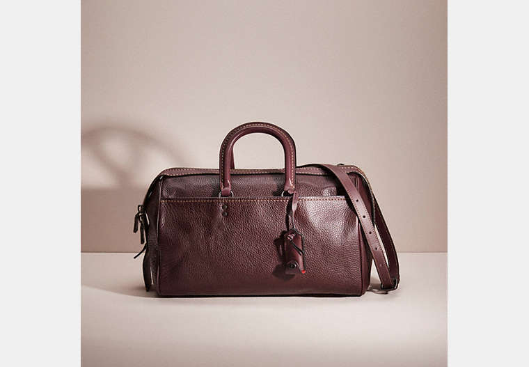 COACH®,RESTORED ROGUE SATCHEL 36,Pebble Leather,Pewter/Oxblood,Front View