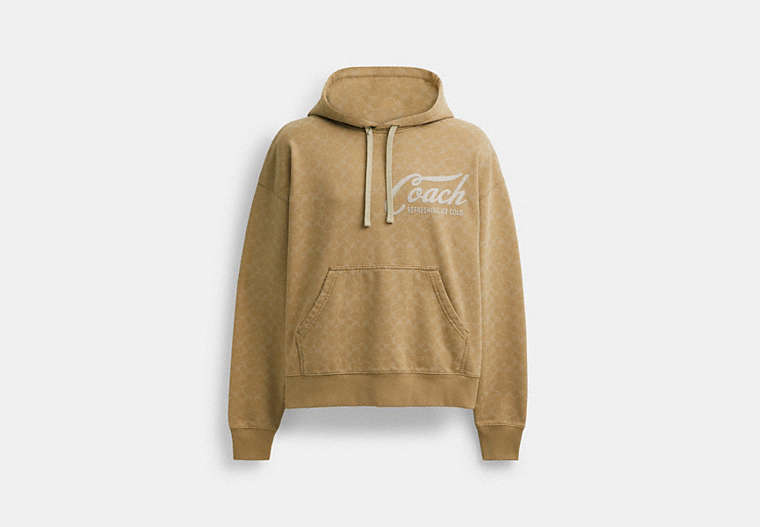 COACH®,SIGNATURE LONG SLEEVE RELAXED AMERICANA PULLOVER HOODIE,Khaki,Front View image number 0