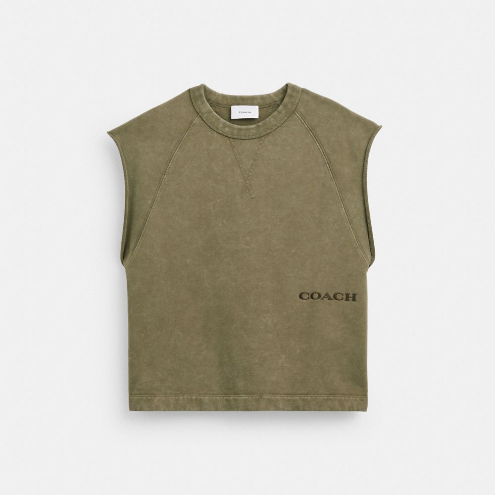 Shop Coach Outlet Sleeveless Garment Dye Crewneck In Green