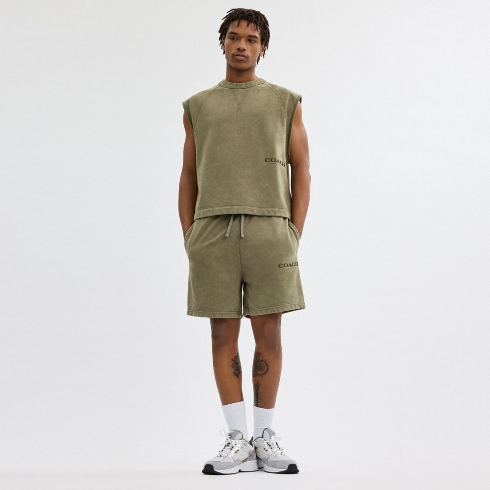 COACH®,SLEEVELESS GARMENT DYE CREWNECK,cotton,Olive,Scale View