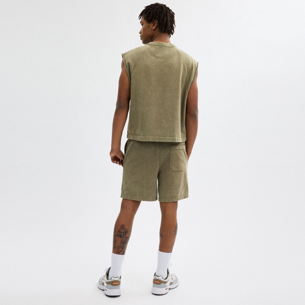 COACH®,SLEEVELESS GARMENT DYE CREWNECK,cotton,Olive,Scale View