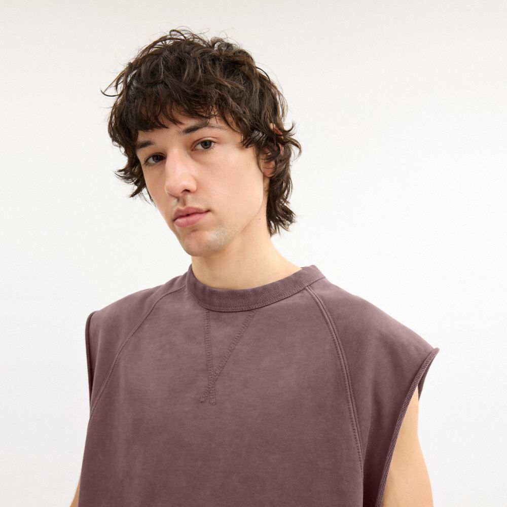 COACH®,Sleeveless Garment Dye Crewneck,Cotton,Tank,Embroidered,Logo,Casual,,Detail View