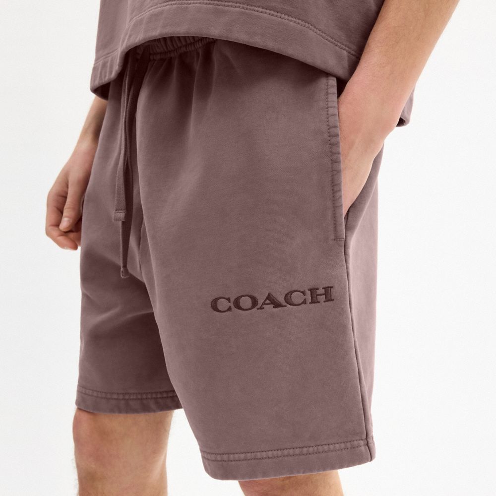COACH®,Garment Dye Pull On Shorts,Cotton,Straight,Embroidered,Logo,Drawstring,Casual,,Detail View