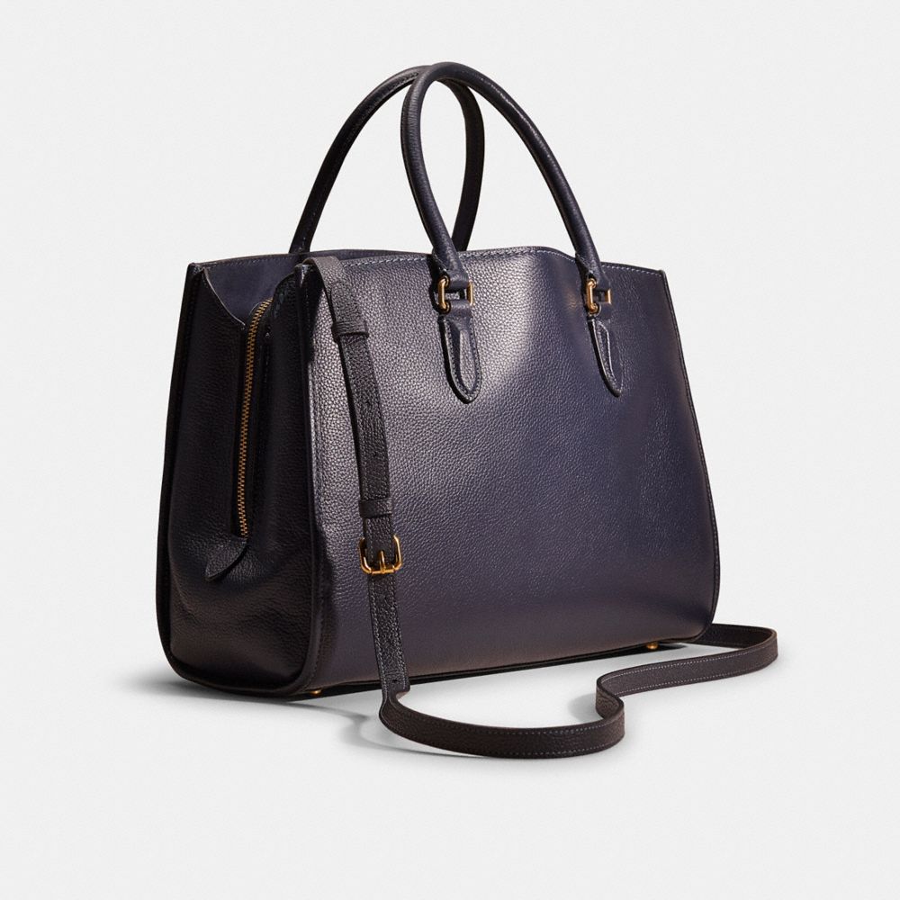 COACH®,Upcrafted Brooke Carryall,Leather,Satchel,Logo,Metal,Day Party,Navy,Angle View