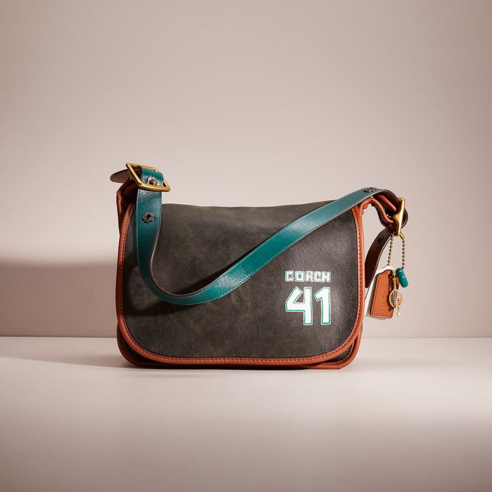 COACH®,Upcrafted Vintage Patricia's Legacy Bag,Leather,Shoulder Bag,Piping,Logo,Word Embellishment,Casual,Black,Front View