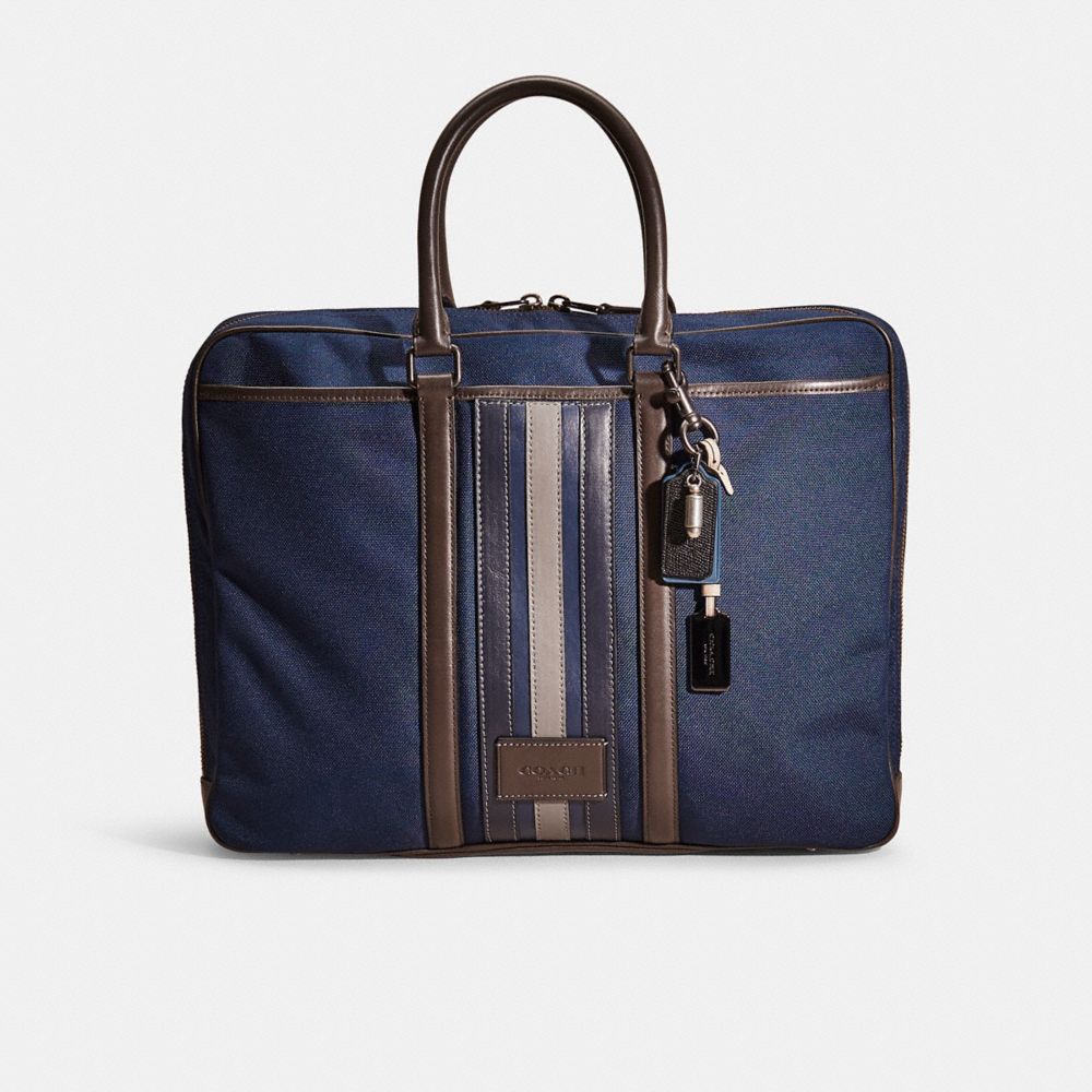 COACH®,UPCRAFTED METROPOLITAN SLIM BRIEF,School Spirit,Gunmetal/Bright Navy/Chestnut,Front View