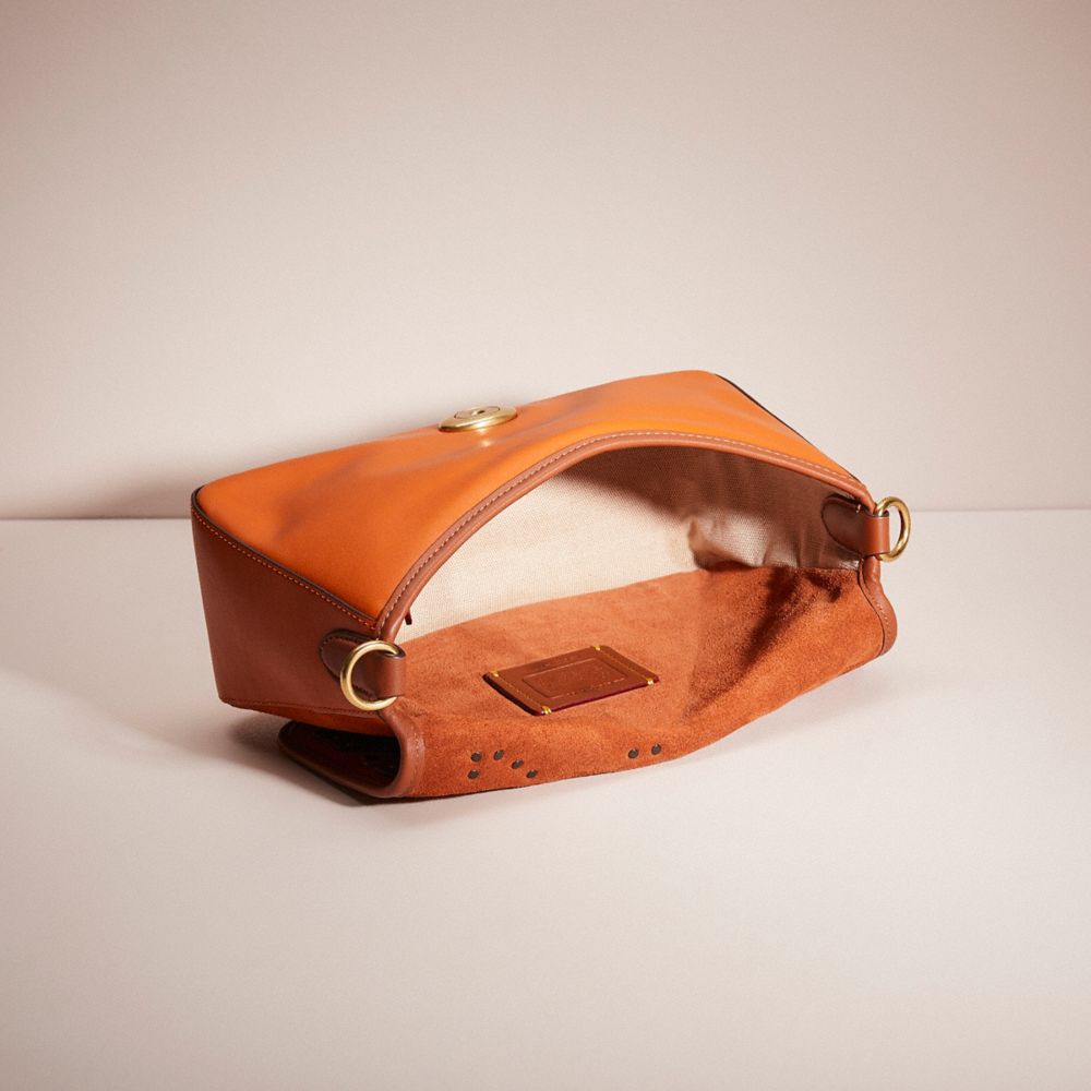 COACH®,Upcrafted Soft Tabby Shoulder Bag,Suede,Calfskin Leather,Shoulder Bag,Applique,Color Block,Logo,Metal,Studded,Brass...,Burnt Orange,Inside View,Top View