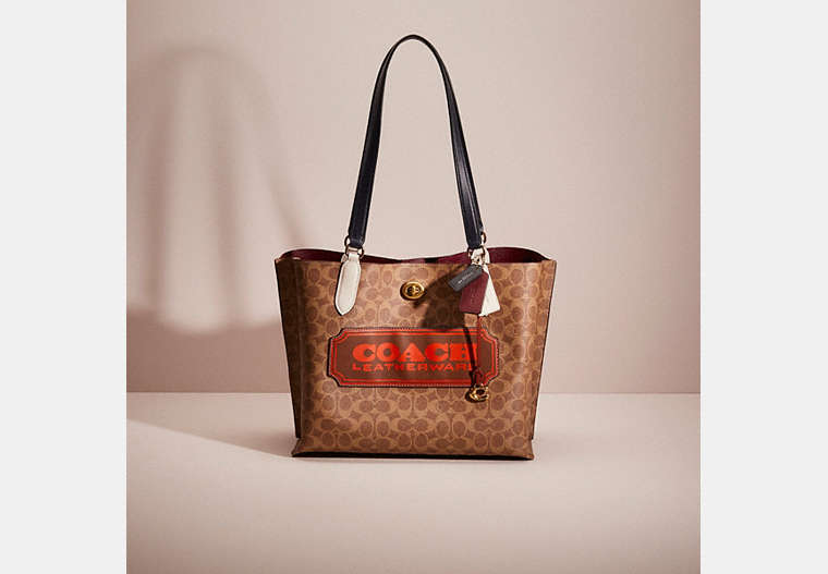 COACH®,UPCRAFTED WILLOW TOTE IN SIGNATURE CANVAS,Brass/Tan/Rust,Front View