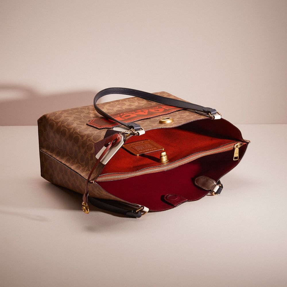 COACH®,Upcrafted Willow Tote In Signature Canvas,Brown,Inside View,Top View