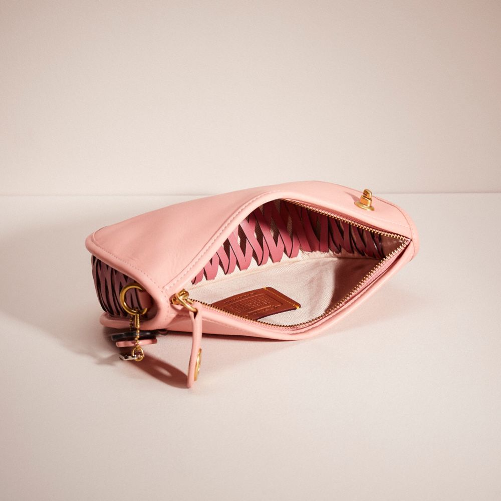 COACH®,Upcrafted Swinger Bag With Chain,Leather,Shoulder Bag,Woven,Brass,Casual,Pink,Inside View,Top View