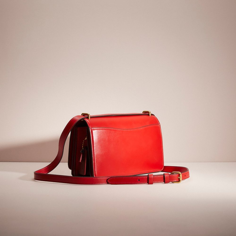 COACH®,Upcrafted Bandit Shoulder Bag,Leather,Crossbody,Metal,Piping,Woven,Logo,Day Party,Red,Angle View