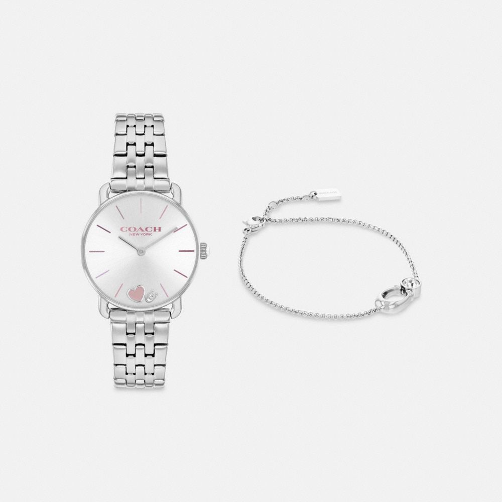 COACH®,COFFRET-CADEAU MONTRE ELLIOT, 28 MM,Acier inoxydable,Acier inoxydable,Front View