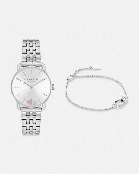 COACH®,ELLIOT WATCH GIFT SET, 28MM,Stainless Steel,Stainless Steel,Front View
