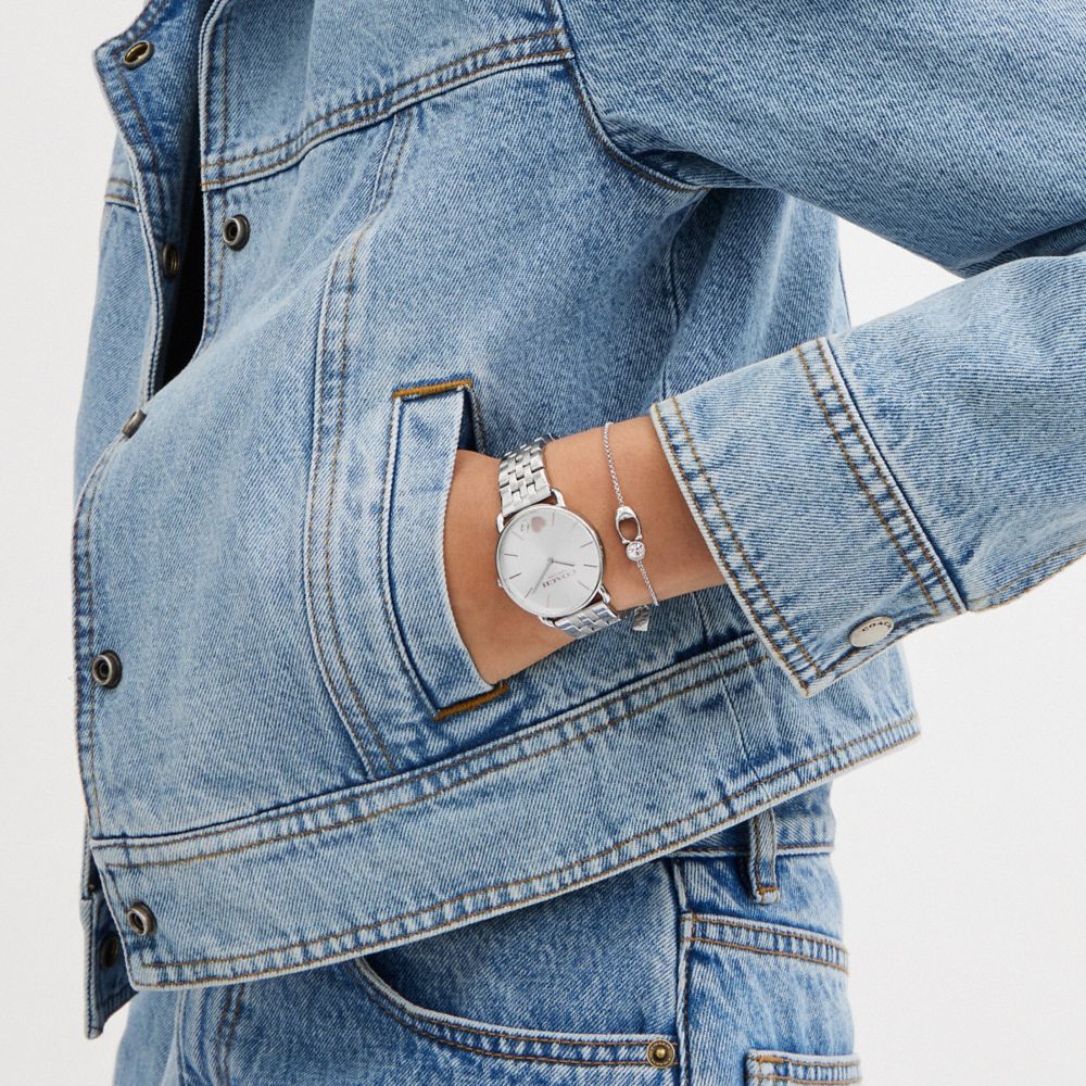 COACH®,Elliot Watch Gift Set, 28 Mm,Analog,Crystal,Gem Embellishment,Logo,Word Embellishment,Stainless Steel,Work,Casual,Clear,Detail View