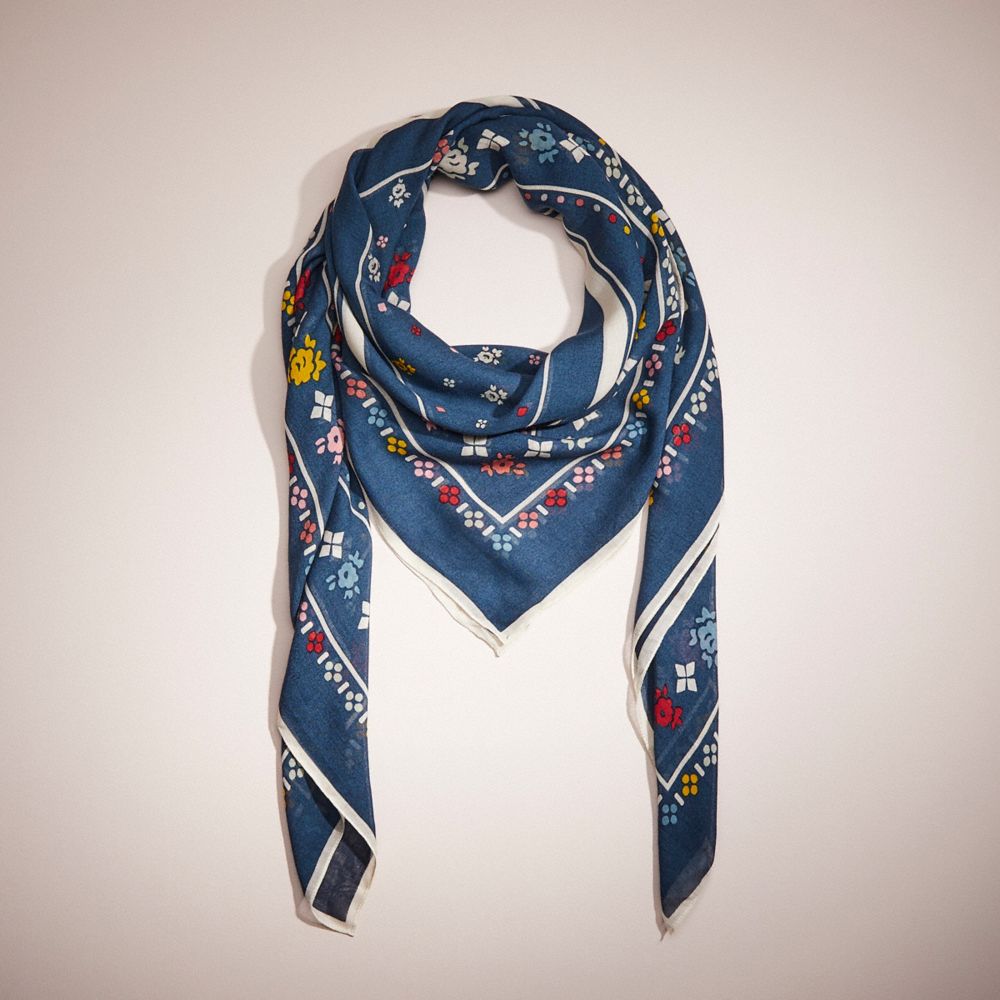 COACH®,Restored Coach Floral Print Bandana Oversized Square Scarf,,Inside View,Top View