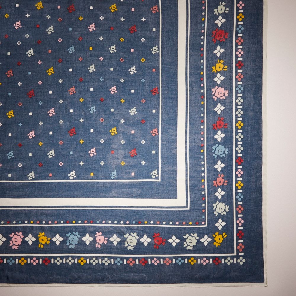 COACH®,Restored Coach Floral Print Bandana Oversized Square Scarf,,Closer View