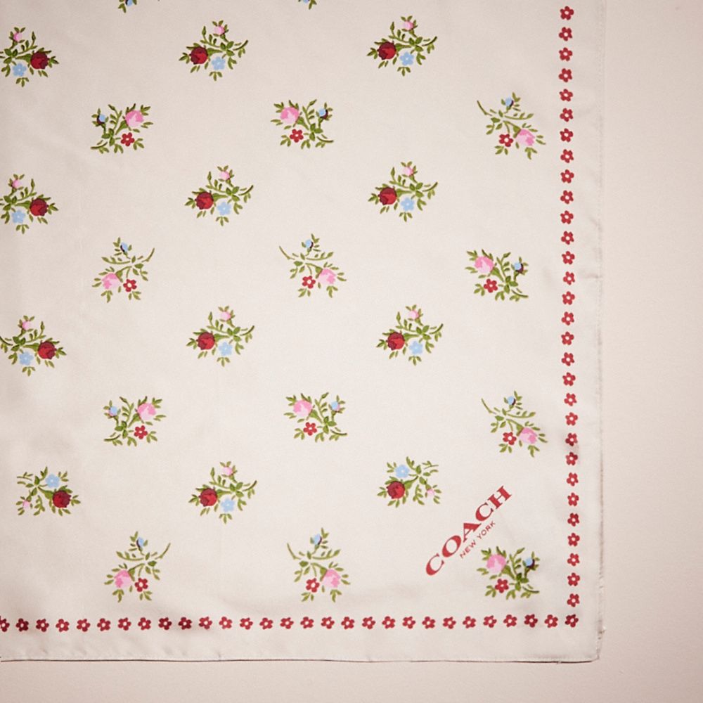 Restored Cross Stitch Floral Print Silk Hanky