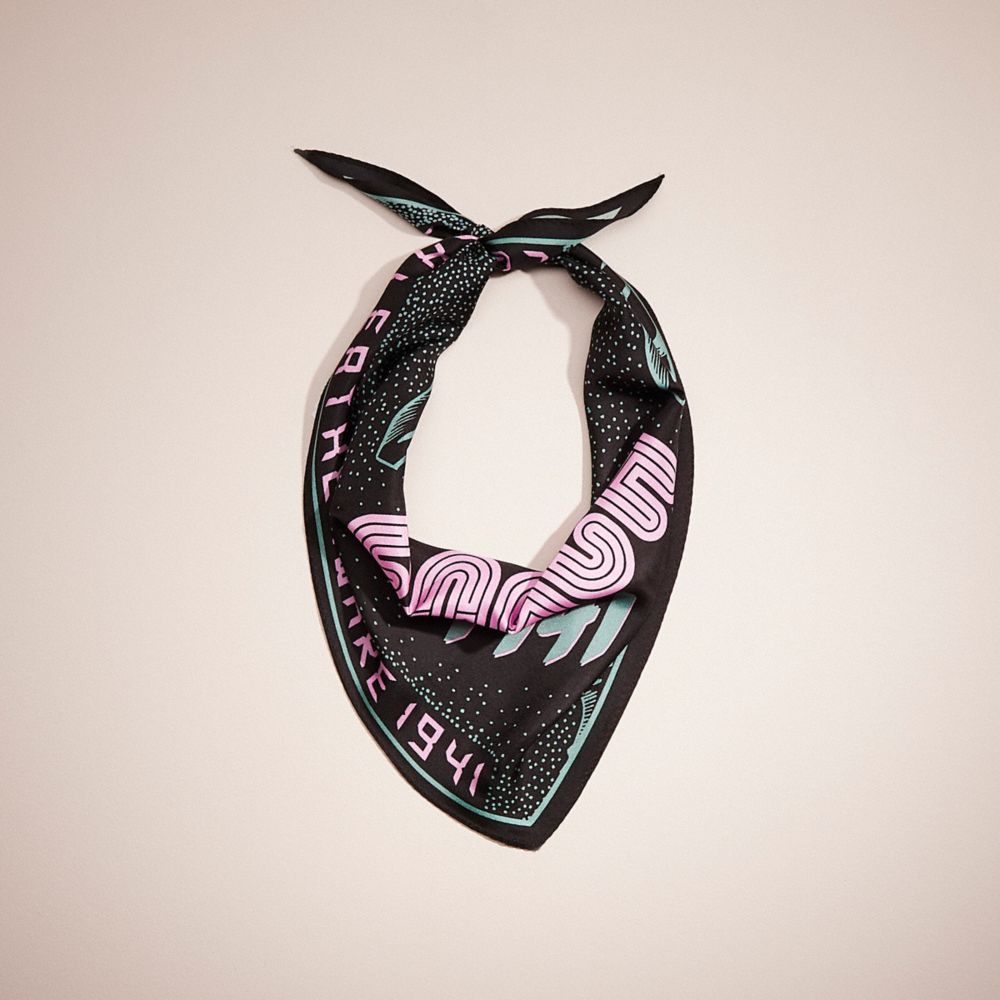 Restored Coach Mountain Print Silk Diamond Scarf