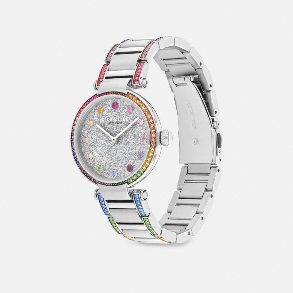 COACH®,CARY WATCH, 34MM,Stainless Steel,Stainless Steel,Angle View