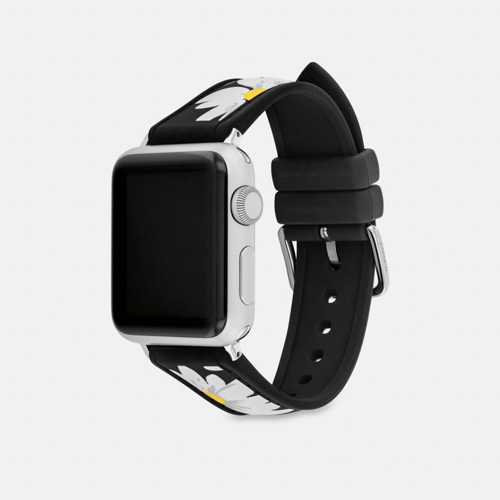 COACH®,Apple Watch® Strap, 38 Mm, 40 Mm And 41 Mm,Watch Strap,Silicone,Rubber,Stainless Steel,Casual,Black,Angle View