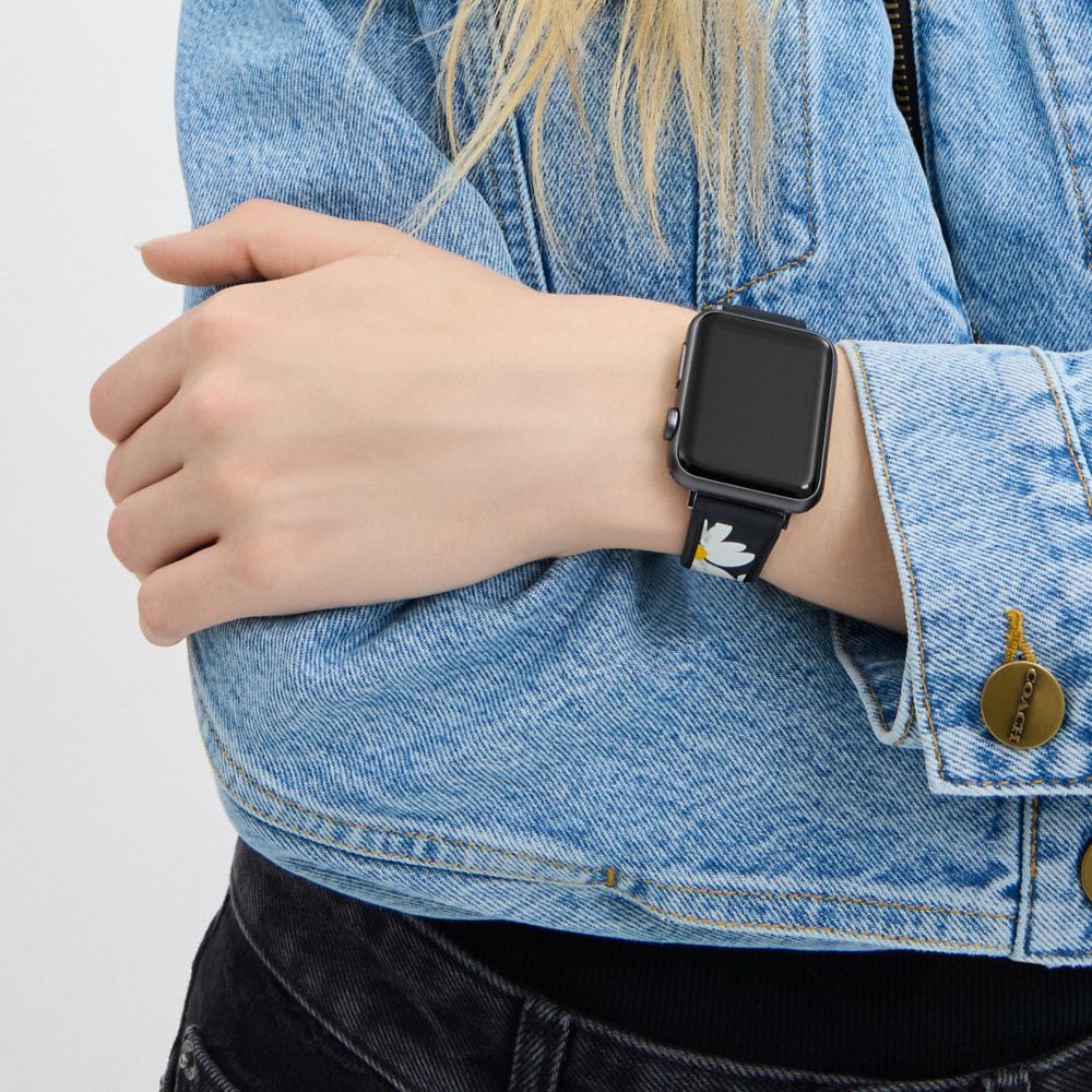 COACH®,Apple Watch® Strap, 38 Mm, 40 Mm And 41 Mm,Watch Strap,Silicone,Rubber,Stainless Steel,Casual,Black,Detail View