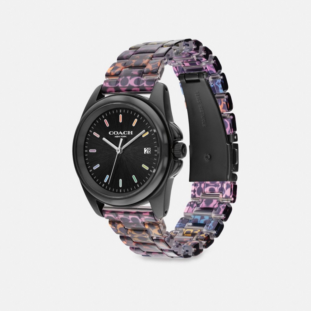 COACH®,Greyson Watch, 36 Mm,Analog,Acetate,Crystal,Water Resistant,Casual,Multi Color,Angle View