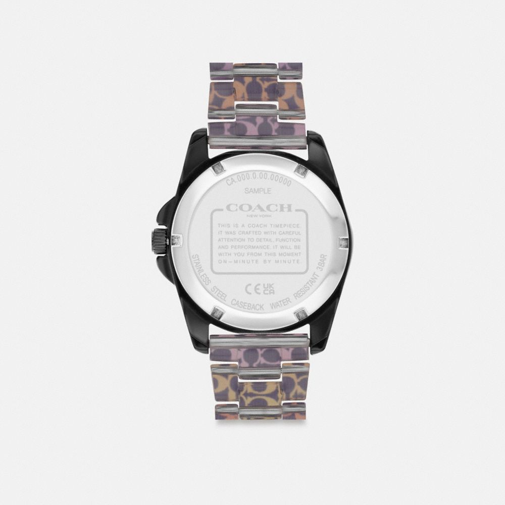 COACH®,Greyson Watch, 36 Mm,Analog,Acetate,Crystal,Water Resistant,Casual,Multi Color,Back View