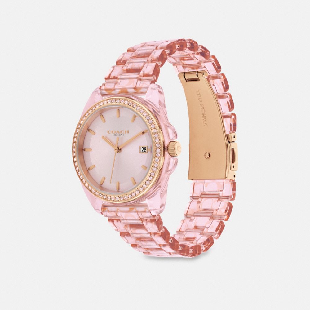 COACH®,MONTRE GREYSON, 36 MM,Rose fard,Angle View