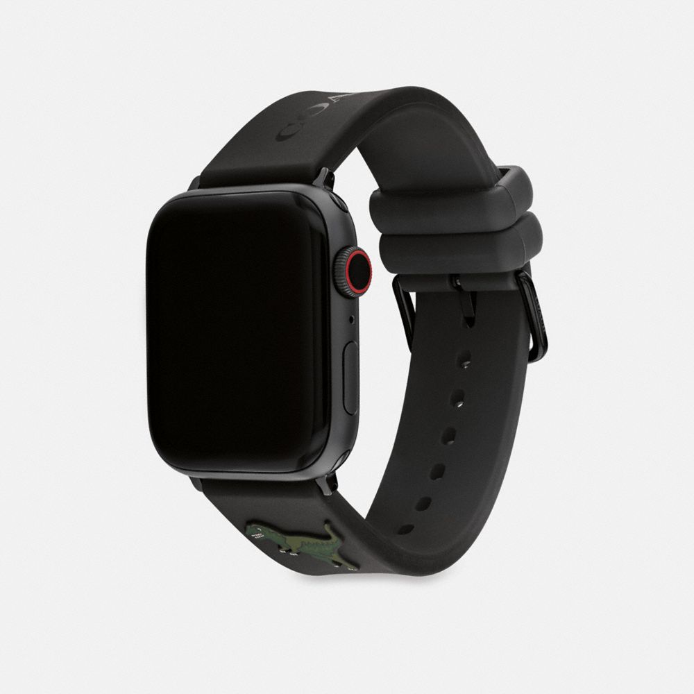 COACH®,APPLE WATCH® STRAP, 42MM, 44MM AND 45MM,silicone,Black,Angle View