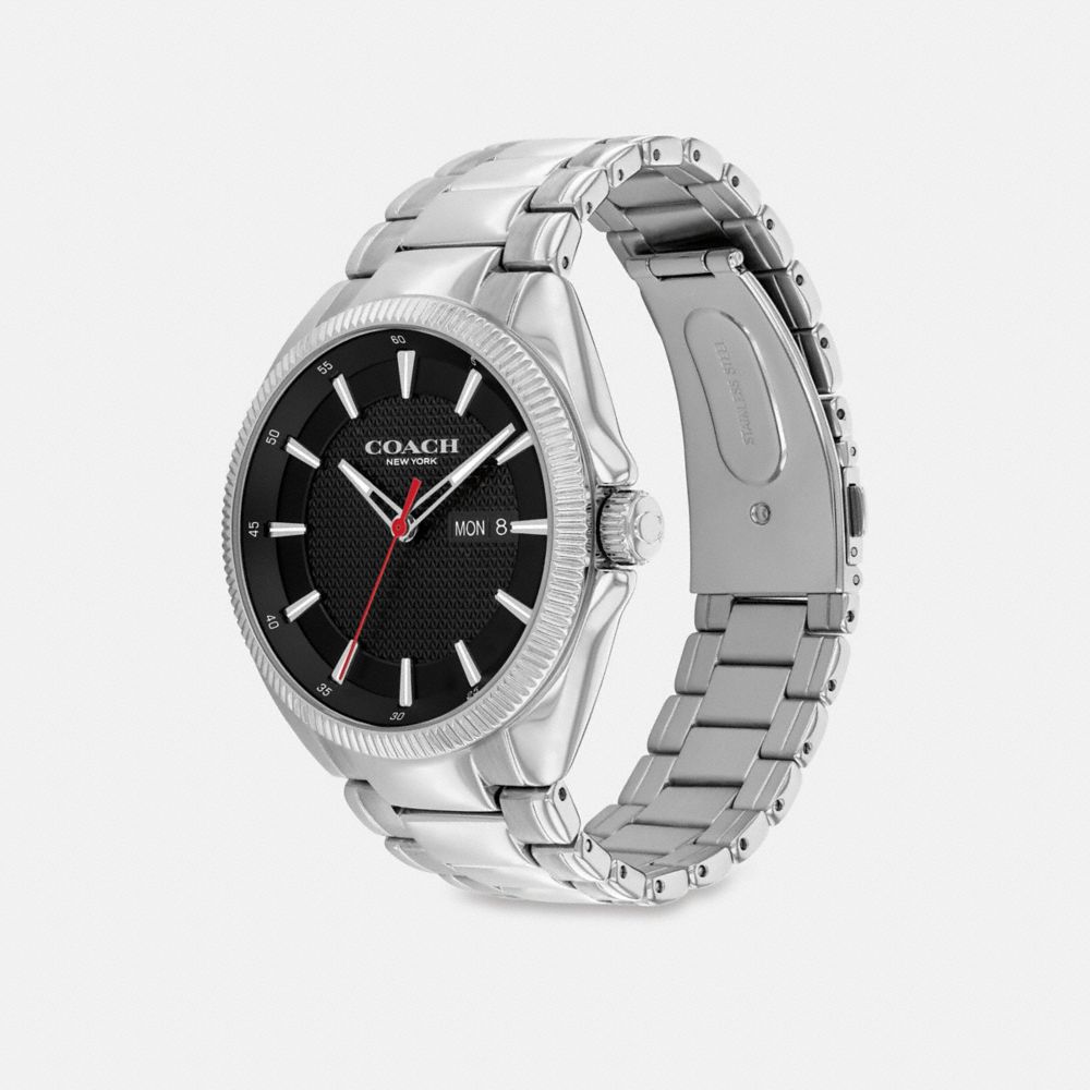 COACH®,Jackson Watch, 45 Mm,Analog,Mineral,Crystal,Textured,Logo,Word Embellishment,Water Resistant,Stainless Steel,Busine...,,Angle View