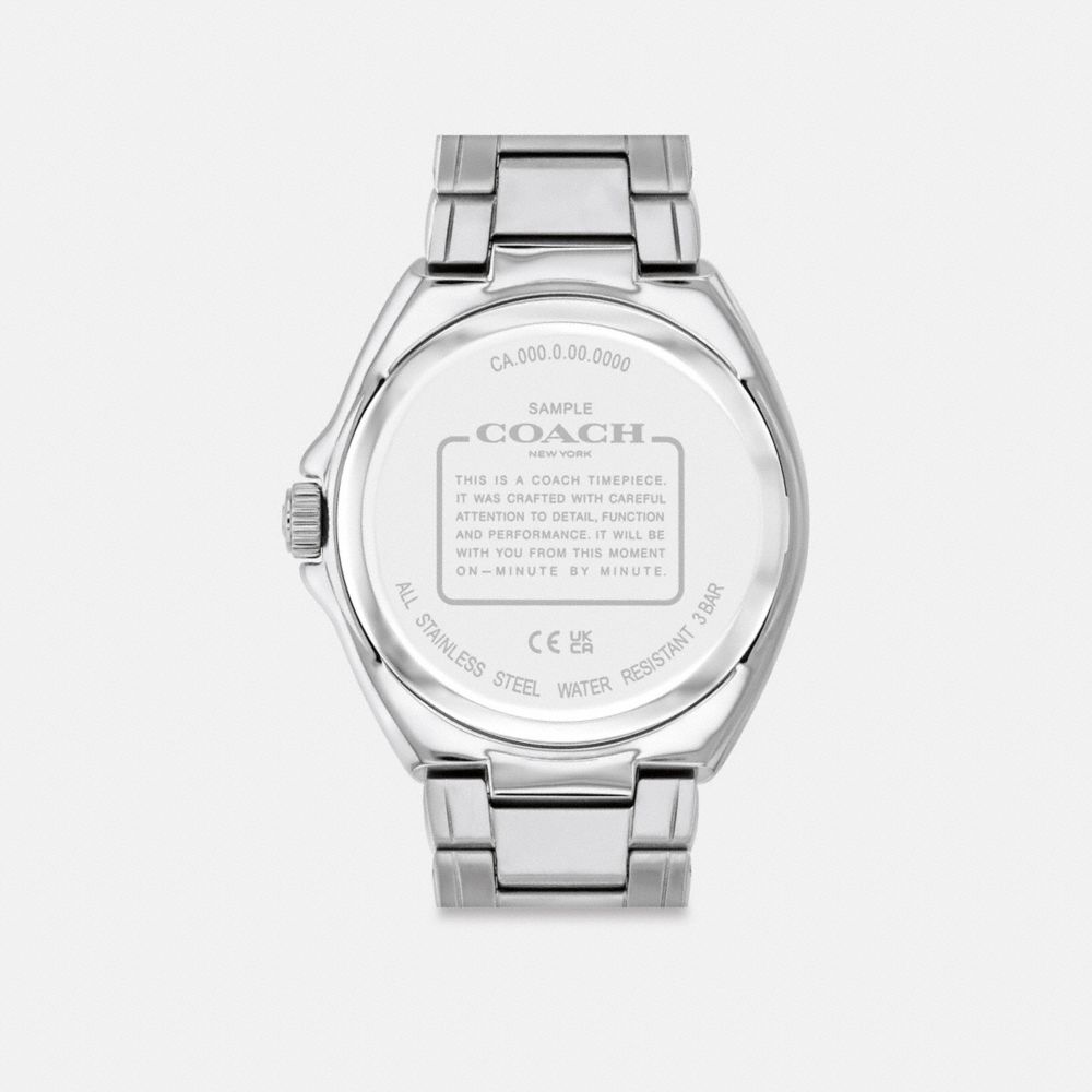 COACH®,Jackson Watch, 45 Mm,Analog,Mineral,Crystal,Textured,Logo,Word Embellishment,Water Resistant,Stainless Steel,Busine...,,Back View