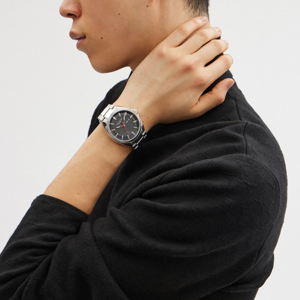 COACH®,Jackson Watch, 45 Mm,Analog,Mineral,Crystal,Textured,Logo,Word Embellishment,Water Resistant,Stainless Steel,Busine...,,Detail View